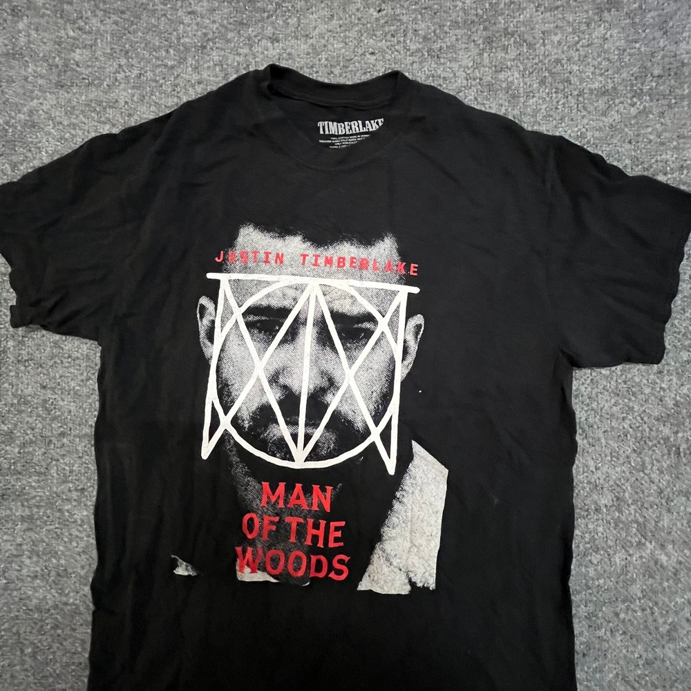 Justin Timberlake T-Shirt Mens Size L Black Man of the Woods Tour Concert
